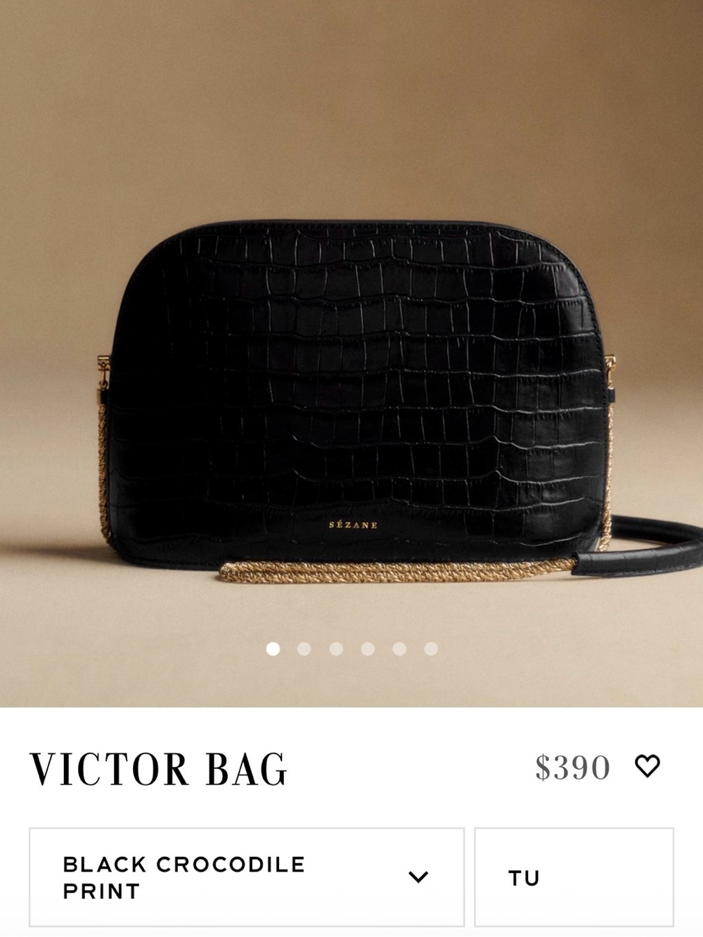 Sézane Victor Bag Black Crocodile Embossed Leather Crossbody